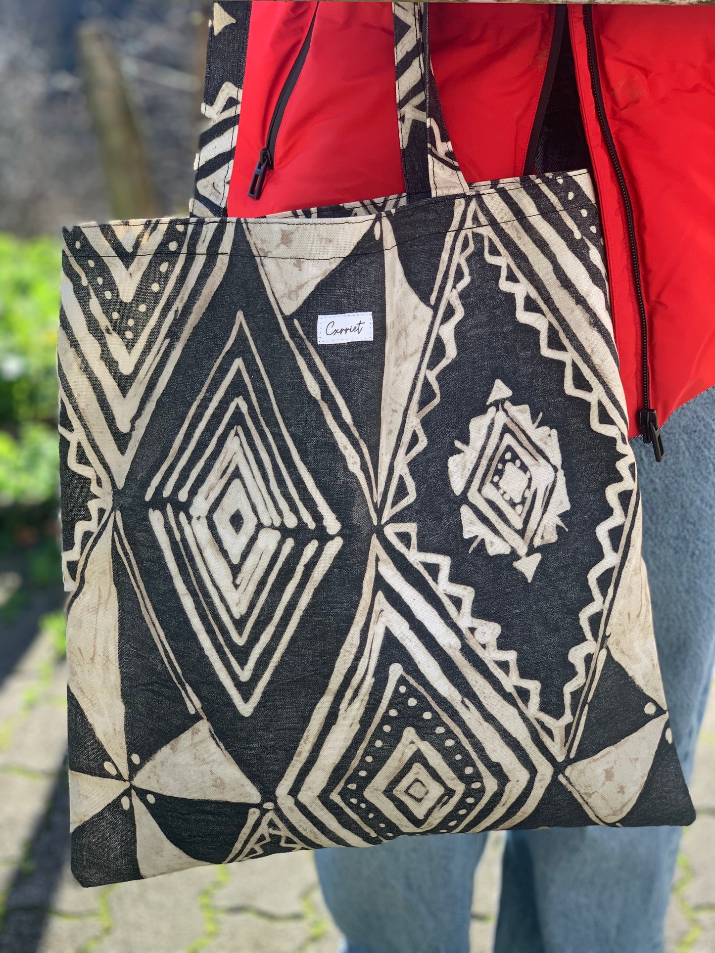 Bolsa Tote rombos negro/beige