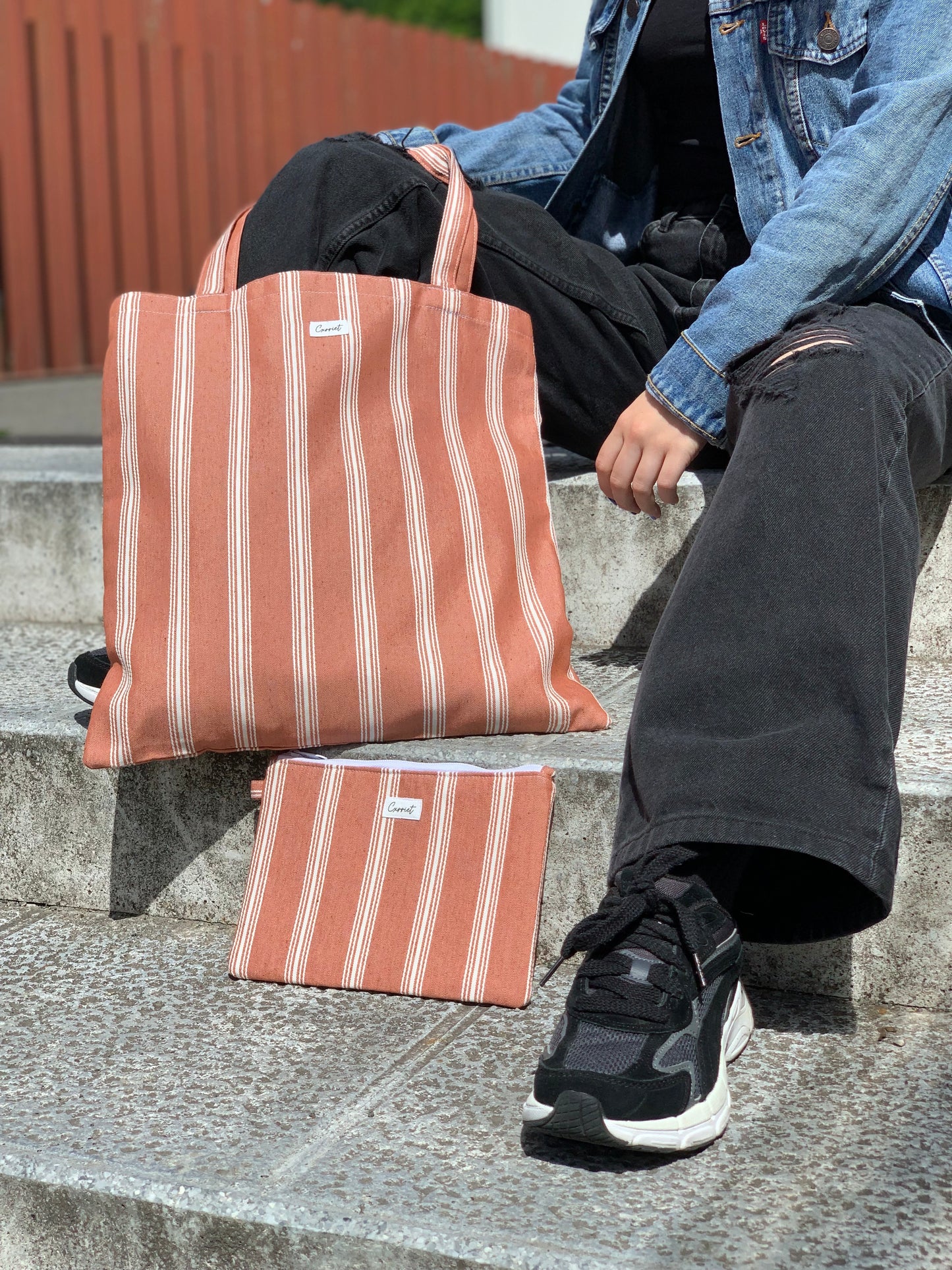 Bolsa Tote rayas blancas
