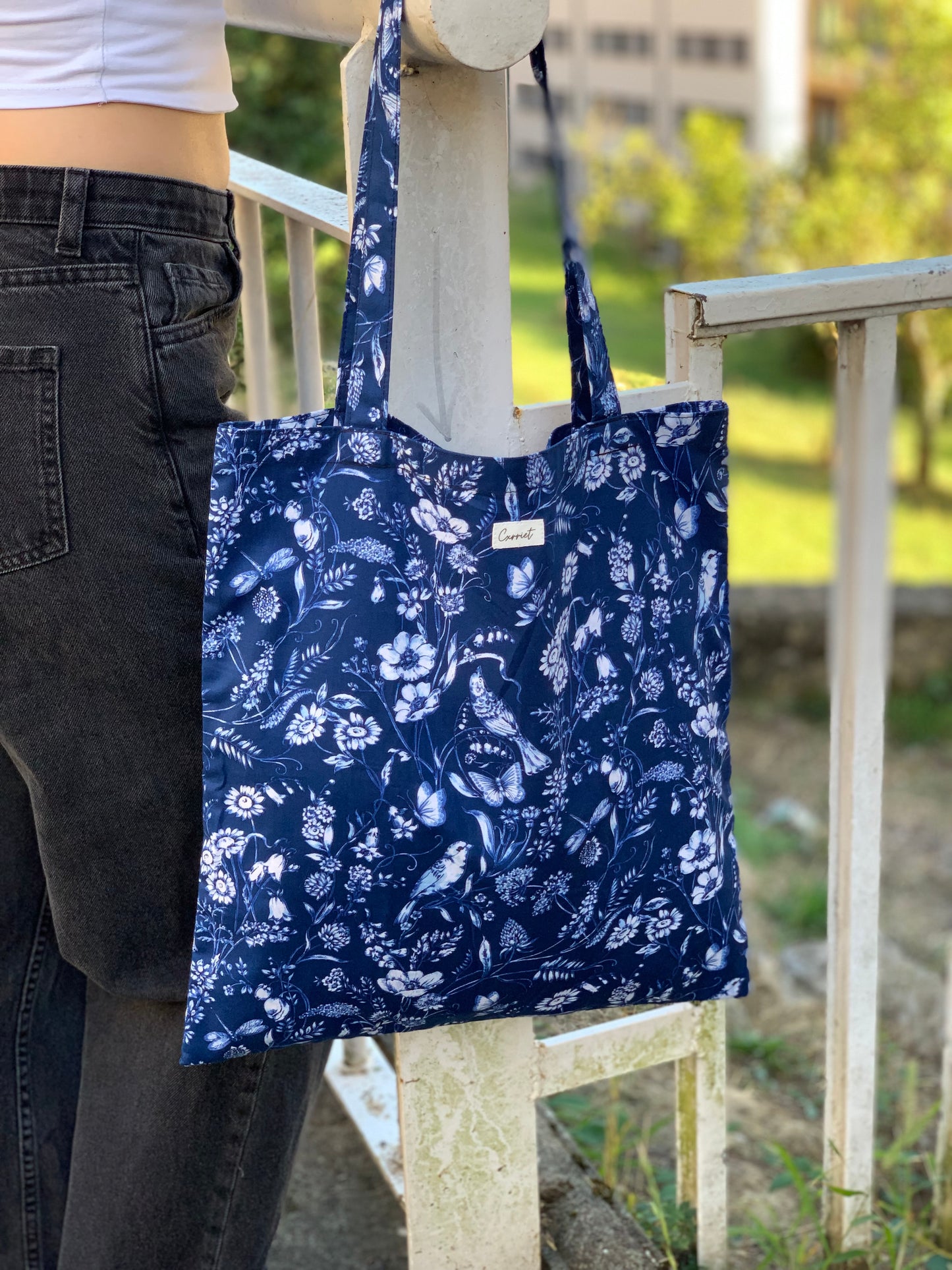 Bolsa plegable pájaros azul
