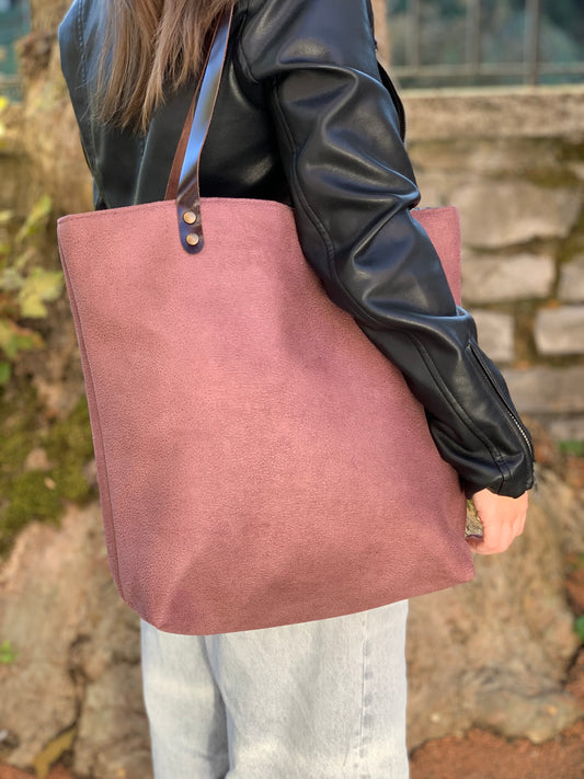 Bolso tote rosa con asas de cuero